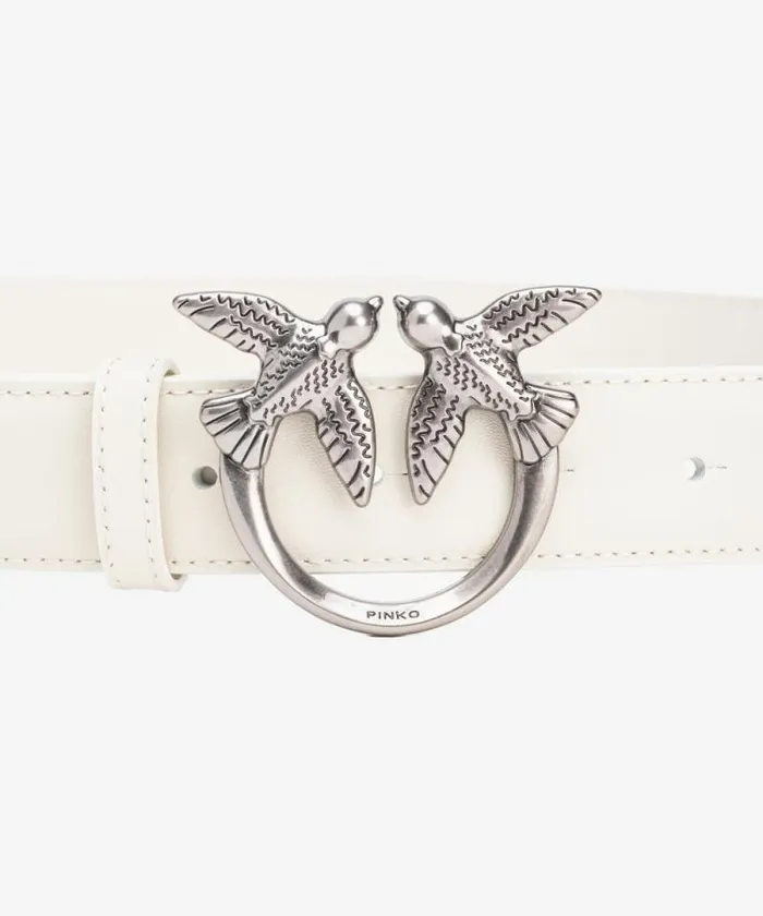 Women Belts Pinko Love Birds Leather Belt 3cm Whitewhiteold Silver Women Belts Pinko Love Birds Leather Belt 3cm Whitewhiteold Silver