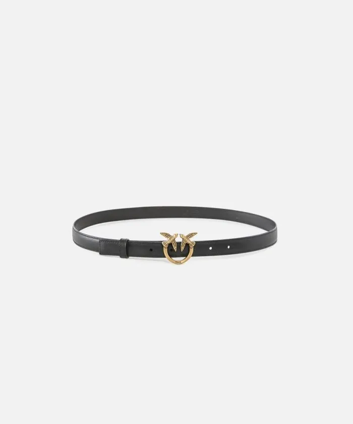 Women Belts Pinko Love Birds Thin Leather Belt 2cm Blackantique Gold