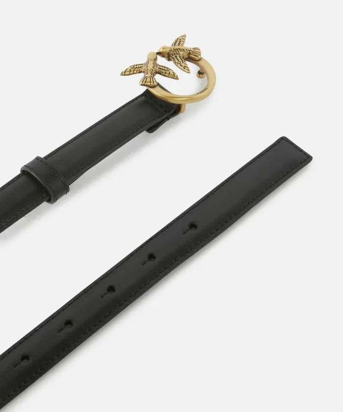 Women Belts Pinko Love Birds Thin Leather Belt 2cm Blackantique Gold Women Belts Pinko Love Birds Thin Leather Belt 2cm Blackantique Gold