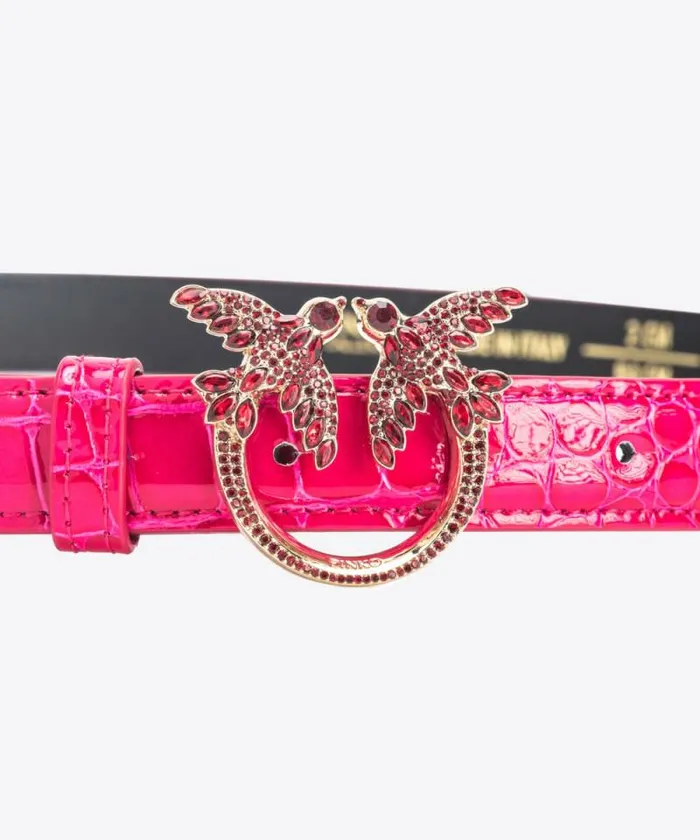 Women Belts Pinko PINKO Galleria Thin 2cm Shiny Coloured Crocprint Belt With Love Birds Buckle Pinko Pinklightgold Women Belts Pinko PINKO Galleria Thin 2cm Shiny Coloured Crocprint Belt With Love Birds Buckle Pinko Pinklightgold