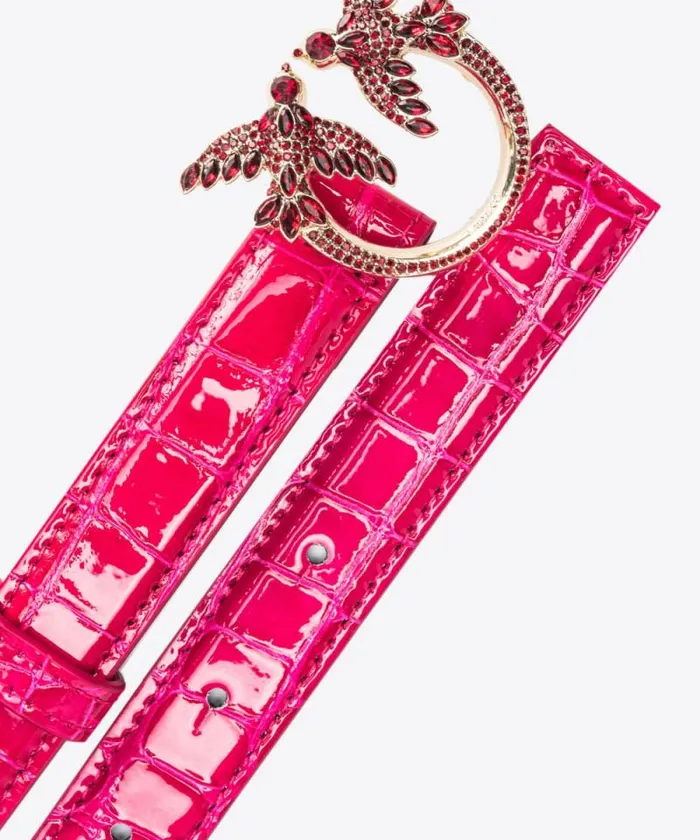 Women Belts Pinko PINKO Galleria Thin 2cm Shiny Coloured Crocprint Belt With Love Birds Buckle Pinko Pinklightgold Women Belts Pinko PINKO Galleria Thin 2cm Shiny Coloured Crocprint Belt With Love Birds Buckle Pinko Pinklightgold