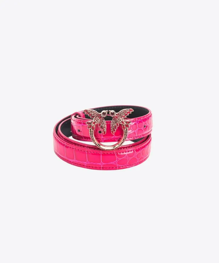 Women Belts Pinko PINKO Galleria Thin 2cm Shiny Coloured Crocprint Belt With Love Birds Buckle Pinko Pinklightgold Women Belts Pinko PINKO Galleria Thin 2cm Shiny Coloured Crocprint Belt With Love Birds Buckle Pinko Pinklightgold