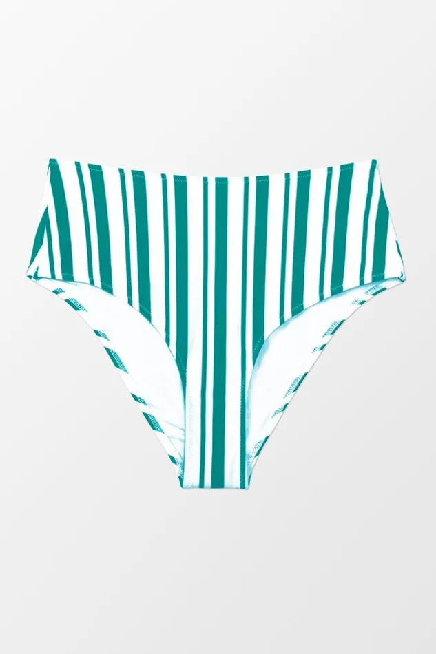 Women Bikini Bottoms Cupshe Aubree Stripe High Waisted Bikini Bottom Green