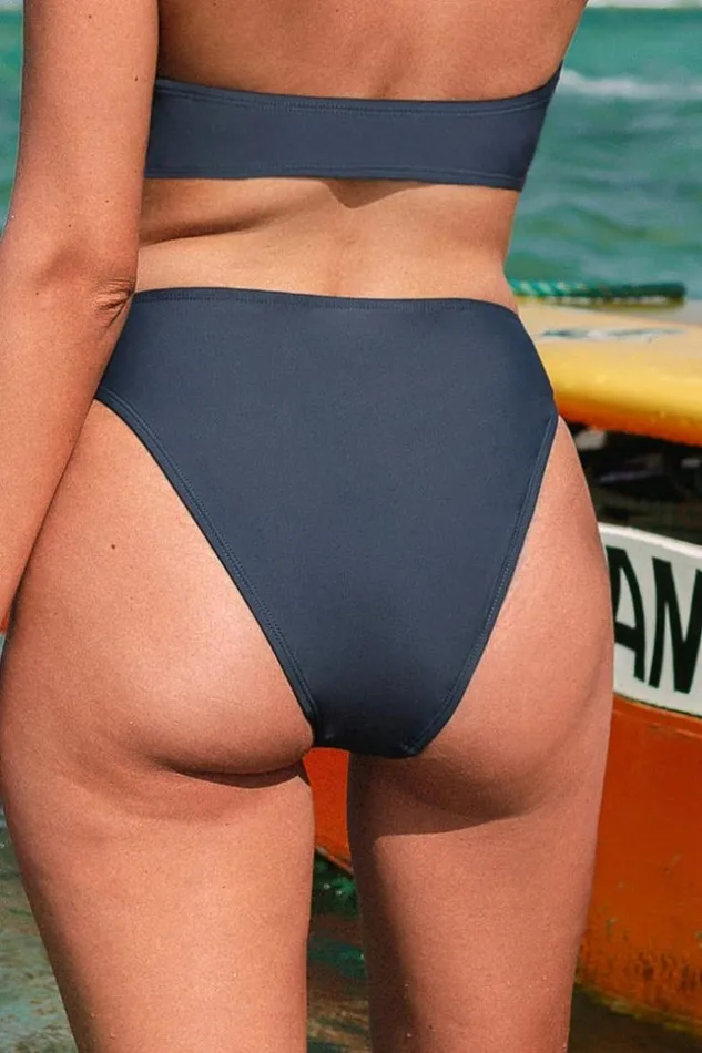 Women Bikini Bottoms Cupshe Omniscient Solid Cheeky High Waist Bikini Bottom Navy