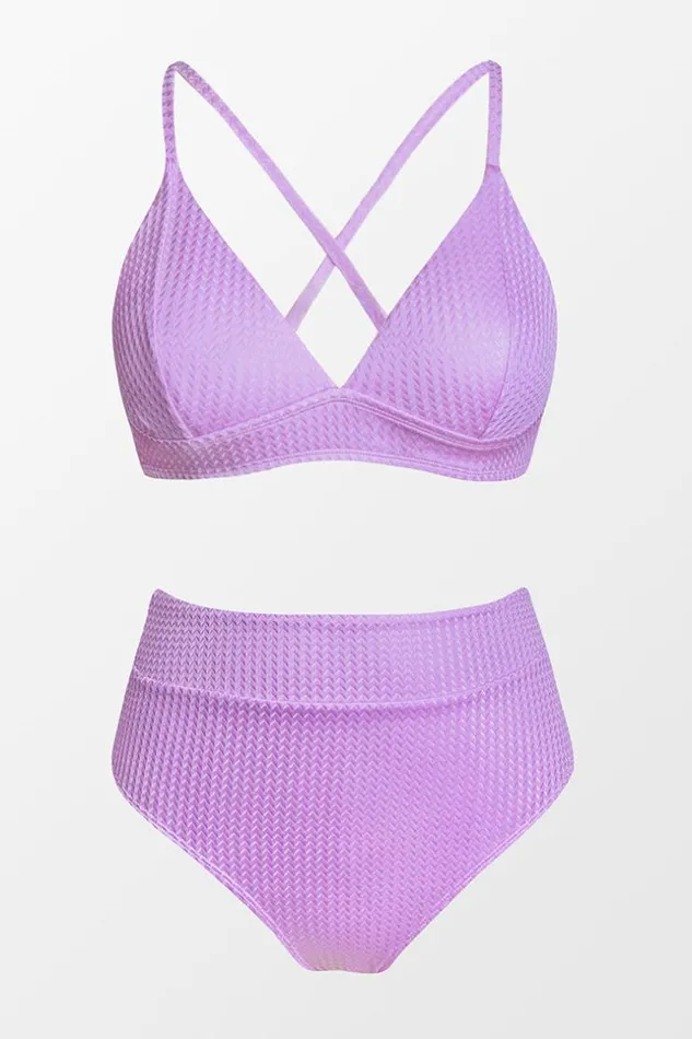 Women Bikini Sets Cupshe Amiya Purple Vneck Criss Cross High Waisted Bikini Purple