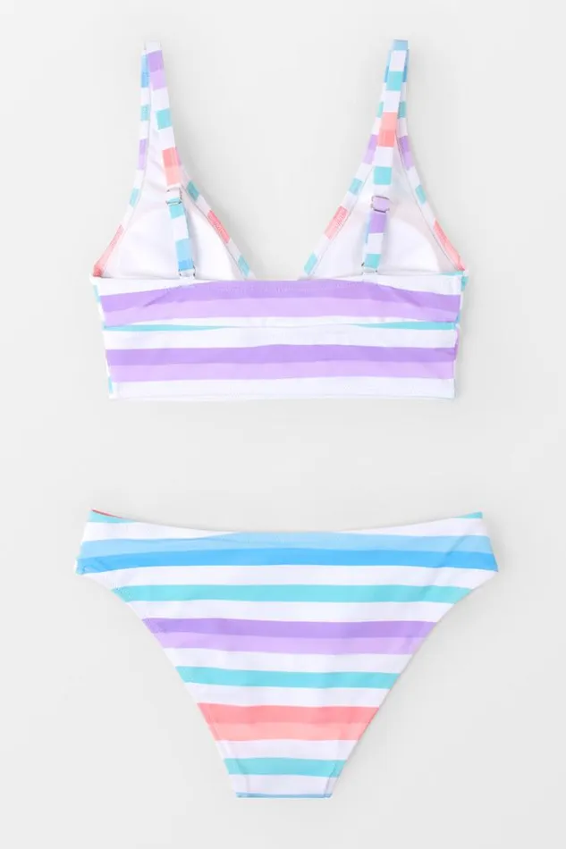 Women Bikini Sets Cupshe Bright Lights Stripe Tall Tri Midkini And Classic Hipster Set Multicolor