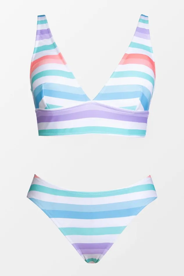 Women Bikini Sets Cupshe Bright Lights Stripe Tall Tri Midkini And Classic Hipster Set Multicolor