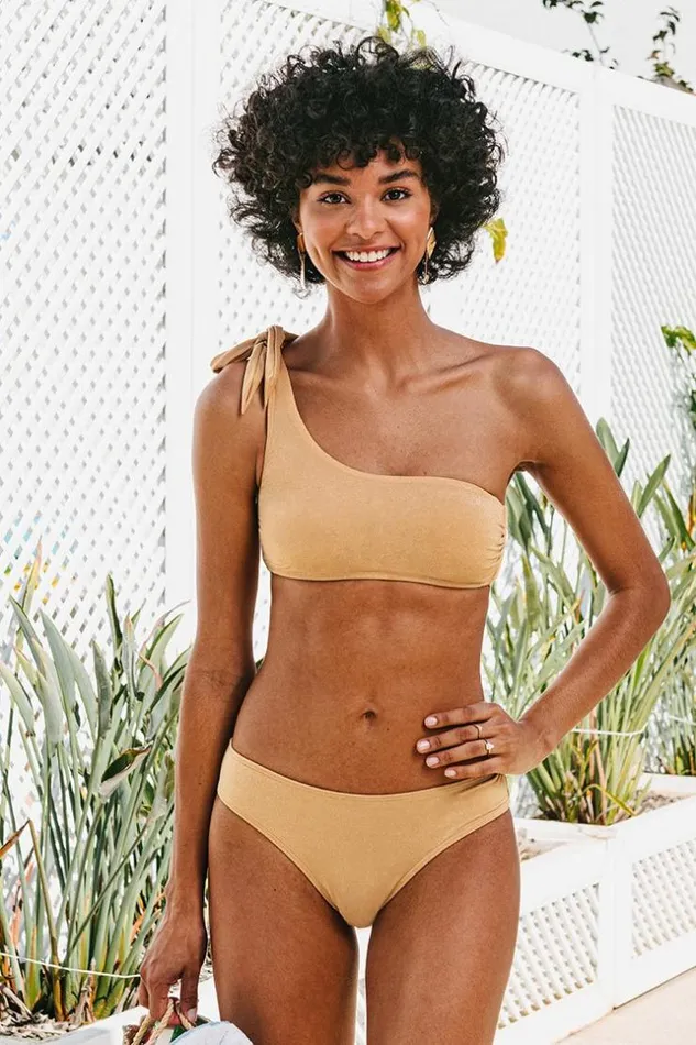 Women Bikini Sets Cupshe Emilie One Shoulder Self Tie Bikini Golden