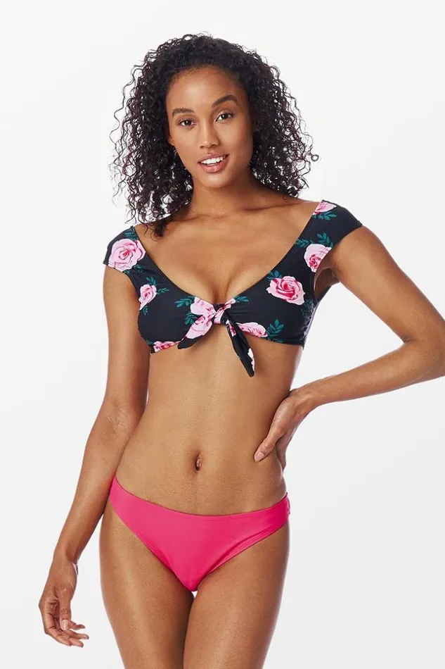 Women Bikini Sets Cupshe Floral Print Capped Sleeve Knotted Bikini Multicolor