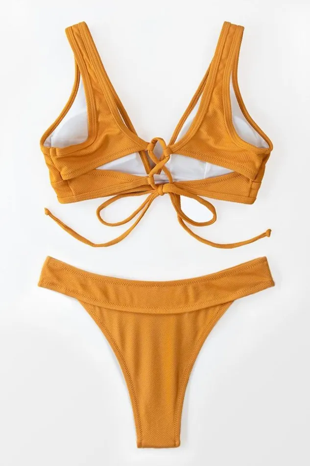 Women Bikini Sets Cupshe Ginger Lace Up Low Rise Bikini Ginger