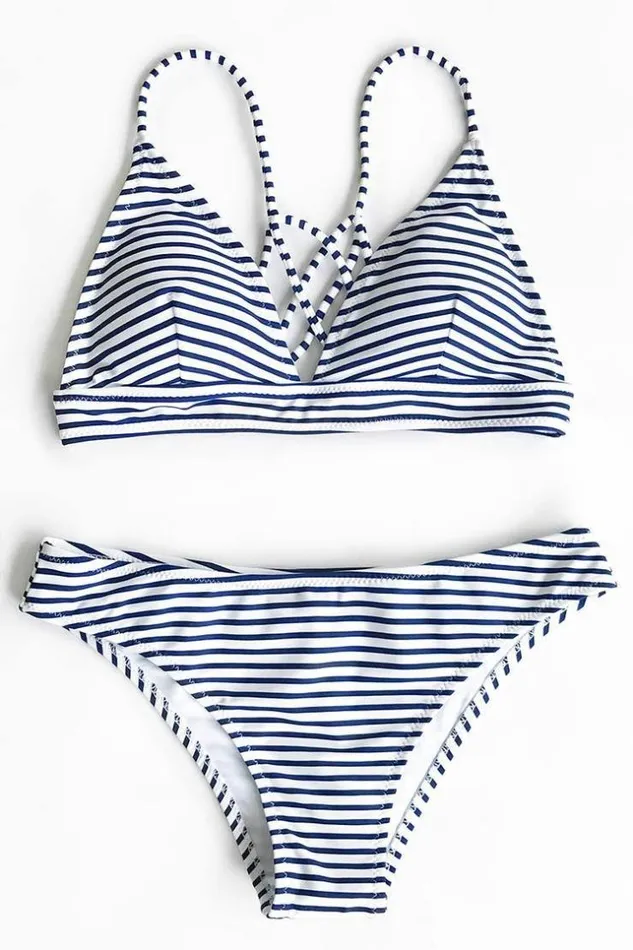 Women Bikini Sets Cupshe Hit Summer Stripe Bikini Set Bluewhite