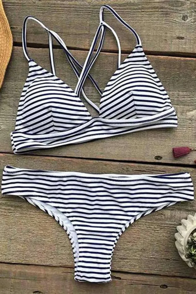 Women Bikini Sets Cupshe Hit Summer Stripe Bikini Set Bluewhite