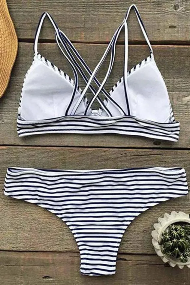 Women Bikini Sets Cupshe Hit Summer Stripe Bikini Set Bluewhite