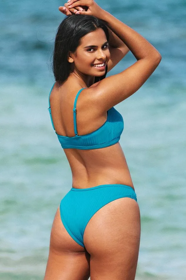 Women Bikini Sets Cupshe Luz Ribbed Zipper Bikini Blue