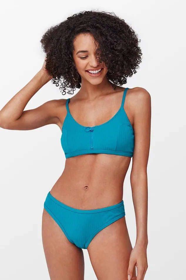 Women Bikini Sets Cupshe Luz Ribbed Zipper Bikini Blue