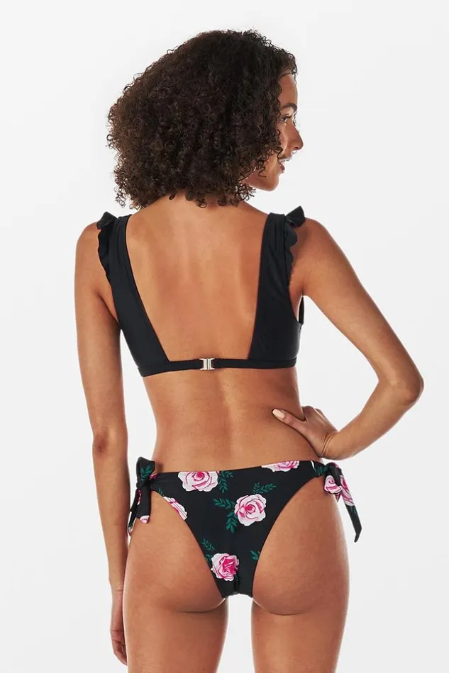 Women Bikini Sets Cupshe Melody Floral Side Ties Ruffle Bikini Black