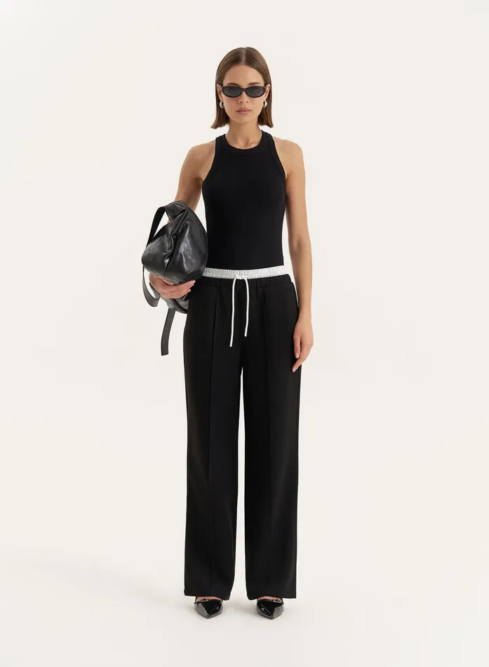 Women Black Contrast Waistband Straight Leg Trouser Bianca 4th and Reckless Pants Women Black Contrast Waistband Straight Leg Trouser Bianca 4th and Reckless Pants