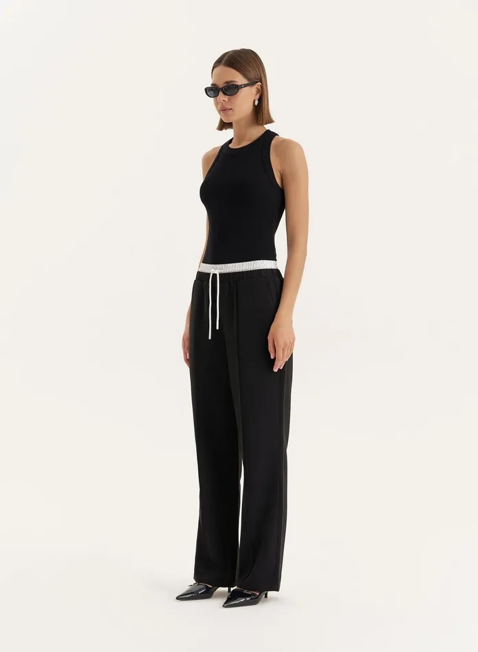 Women Black Contrast Waistband Straight Leg Trouser Bianca 4th and Reckless Pants