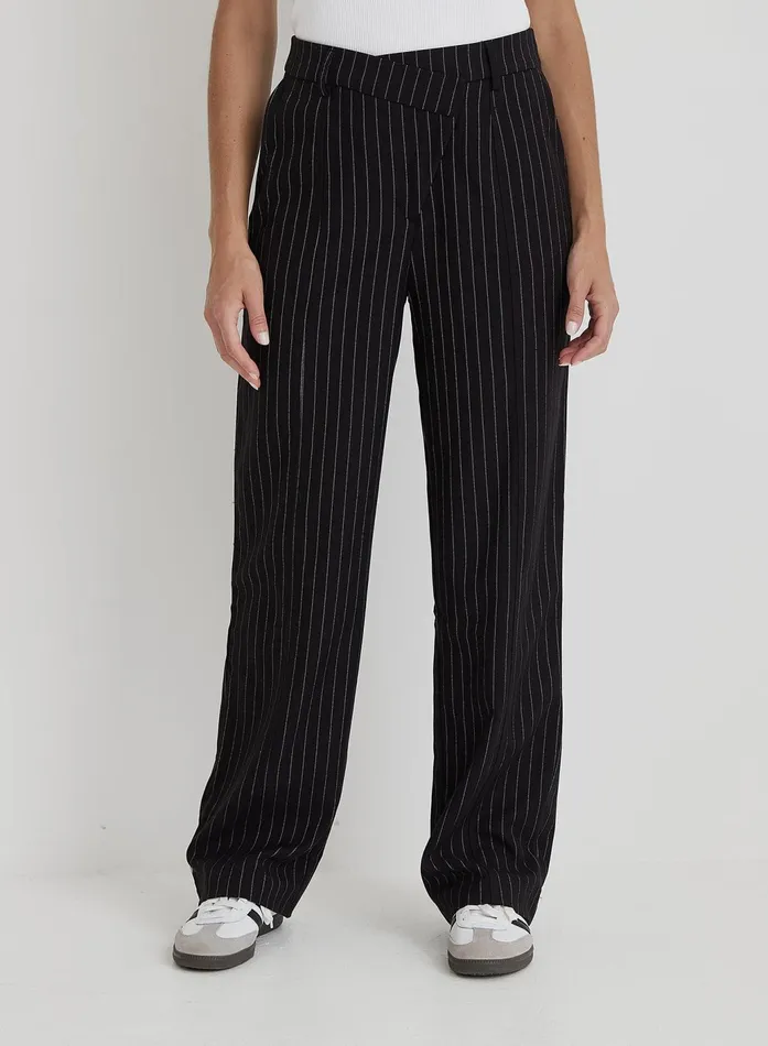 Women Black Pinstripe Tailored Straight Leg Trouser 8211 Libby 4th and Reckless Pants