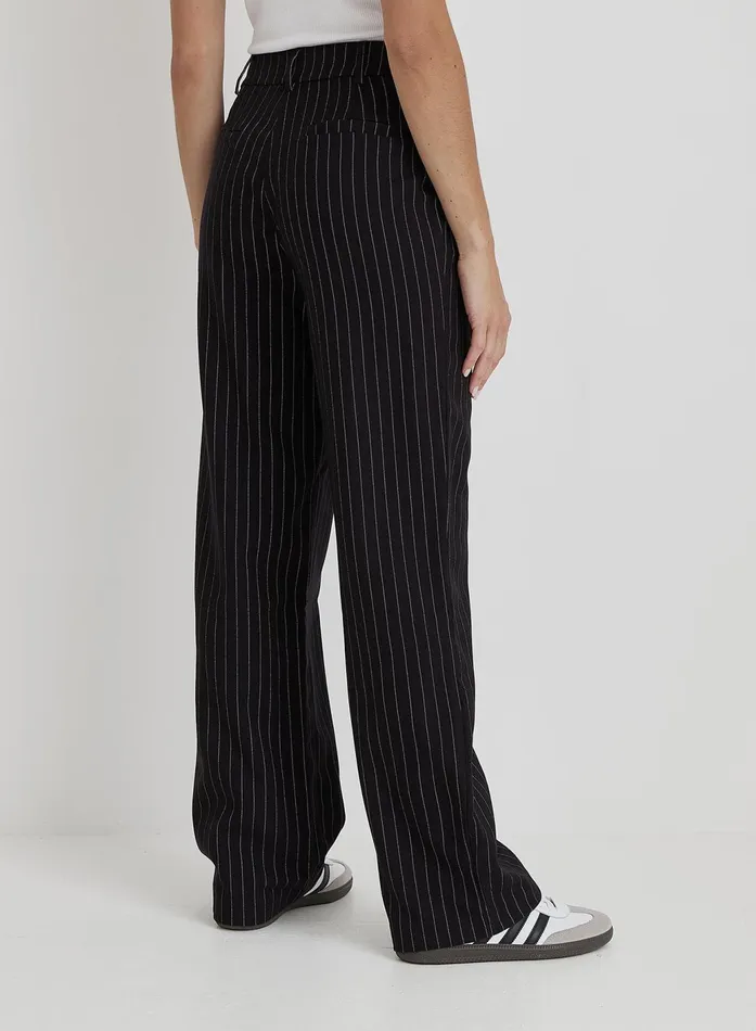 Women Black Pinstripe Tailored Straight Leg Trouser 8211 Libby 4th and Reckless Pants