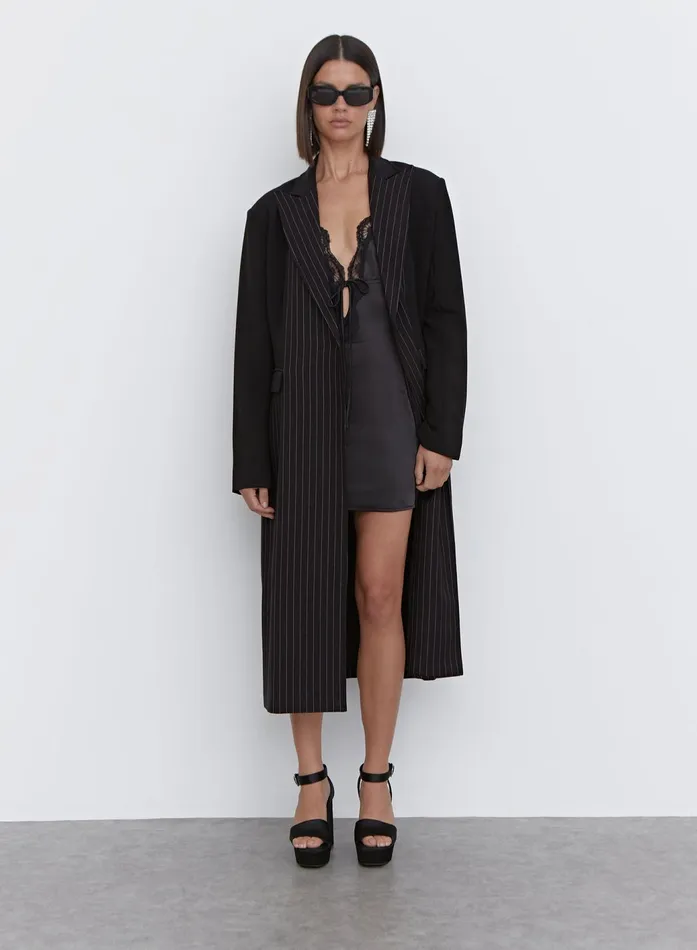 Women Black Satin Lace Trim Mini Dress Lancey 4th and Reckless Dresses