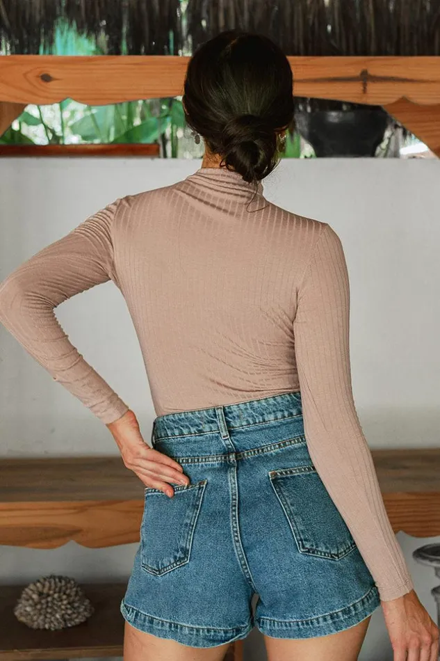 Women Bodysuits Cupshe Genesis Brown High Neck Bodysuit Brown
