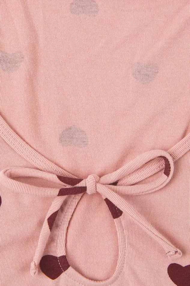 Women Bodysuits Cupshe Laurel Scoop Tie Heart PrintBodysuit Pink