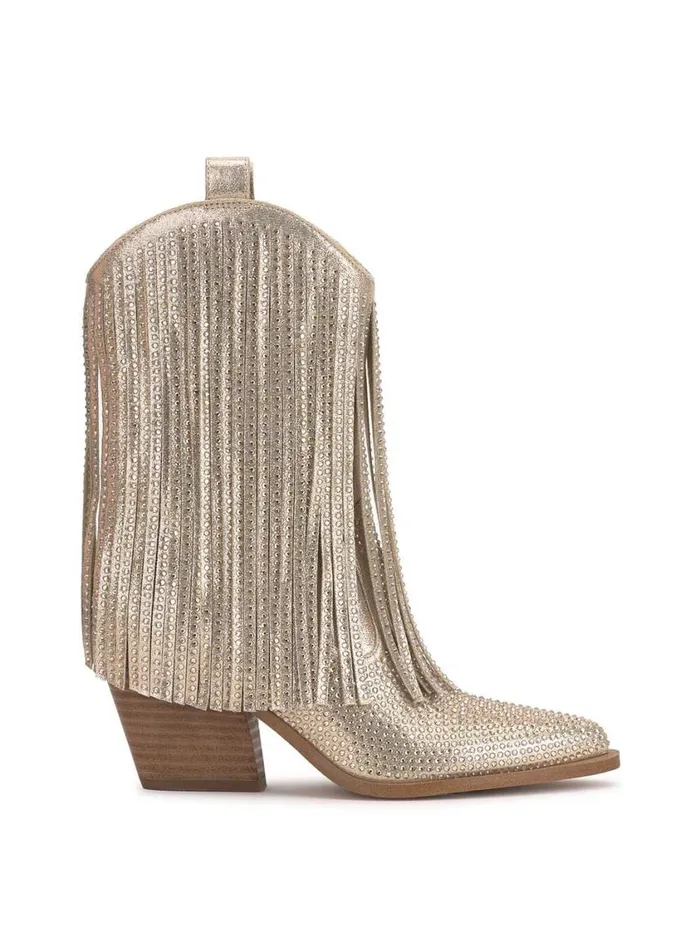 Women Boots and Booties Jessica Simpson Paredisa Fringe Bootie In Champagne