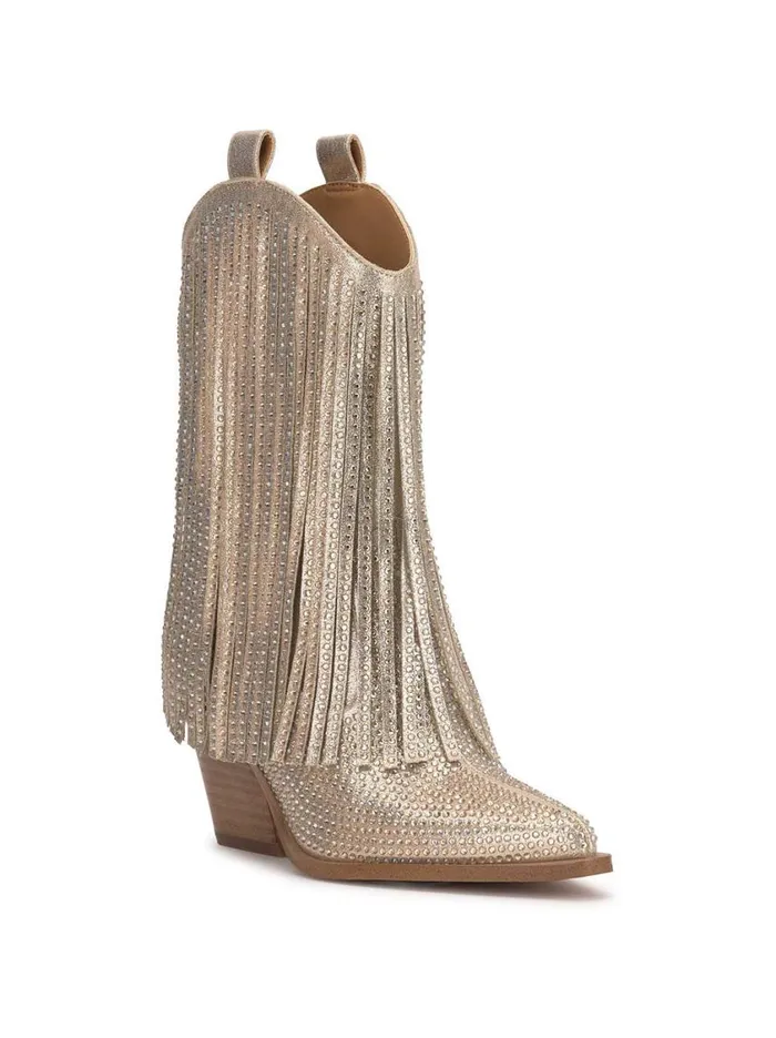 Women Boots and Booties Jessica Simpson Paredisa Fringe Bootie In Champagne