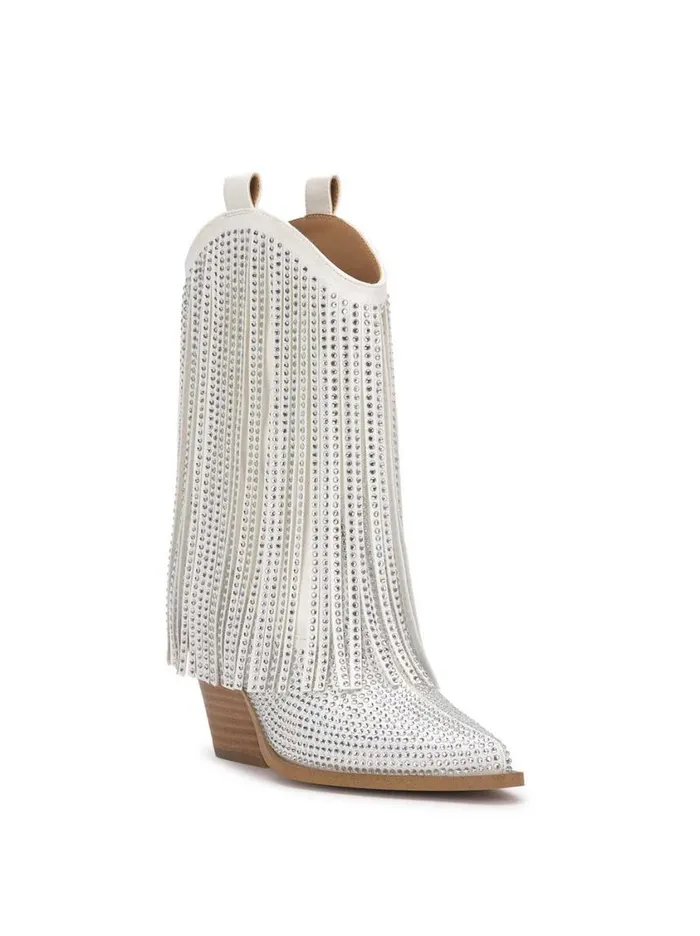 Women Boots and Booties Jessica Simpson Paredisa Fringe Bootie In White