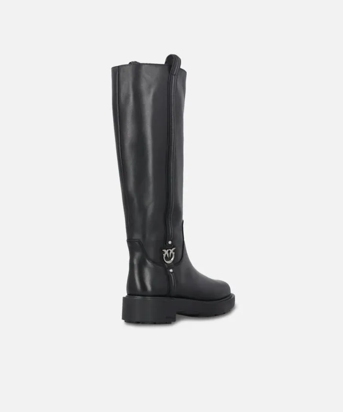 Women Boots Pinko High Leather Boots With Logo Detail Limo Black Women Boots Pinko High Leather Boots With Logo Detail Limo Black