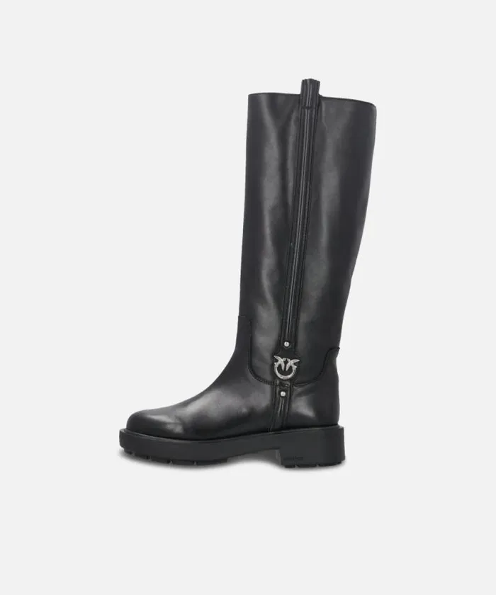 Women Boots Pinko High Leather Boots With Logo Detail Limo Black Women Boots Pinko High Leather Boots With Logo Detail Limo Black