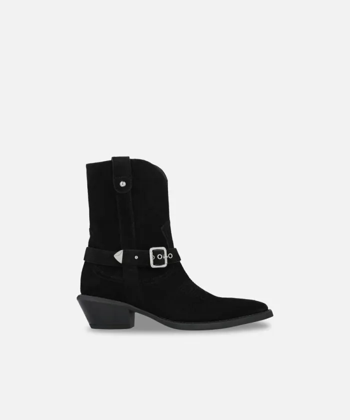 Women Boots Pinko Texanstyle Suede Ankle Boots With Heel Limo Black