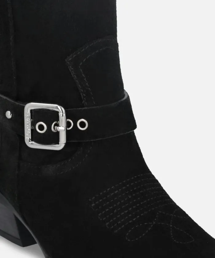 Women Boots Pinko Texanstyle Suede Ankle Boots With Heel Limo Black Women Boots Pinko Texanstyle Suede Ankle Boots With Heel Limo Black