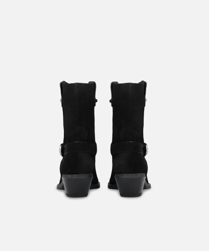 Women Boots Pinko Texanstyle Suede Ankle Boots With Heel Limo Black Women Boots Pinko Texanstyle Suede Ankle Boots With Heel Limo Black