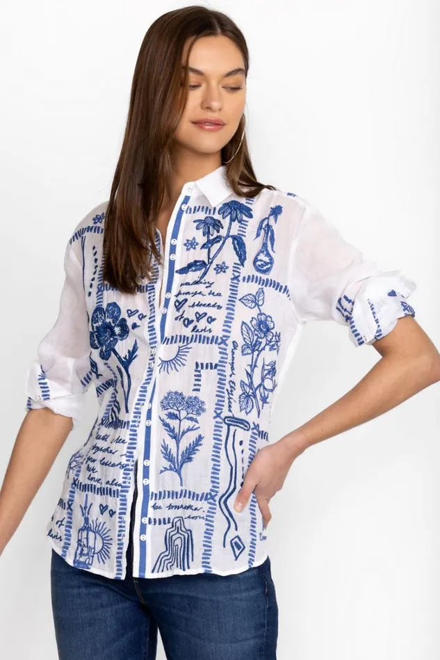 Women BOTANIQUE DOUBLE BUTTON OVERSIZED SHIRT White Johnny Was Tops