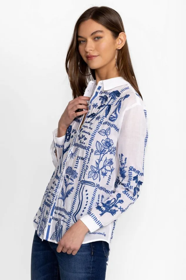Women BOTANIQUE DOUBLE BUTTON OVERSIZED SHIRT White Johnny Was Tops Women BOTANIQUE DOUBLE BUTTON OVERSIZED SHIRT White Johnny Was Tops