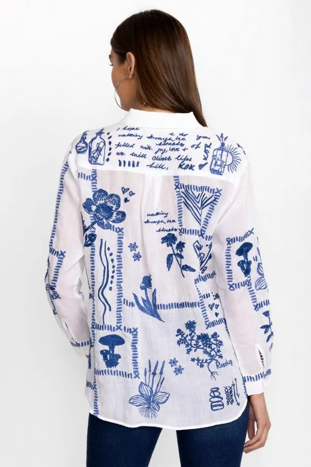 Women BOTANIQUE DOUBLE BUTTON OVERSIZED SHIRT White Johnny Was Tops Women BOTANIQUE DOUBLE BUTTON OVERSIZED SHIRT White Johnny Was Tops