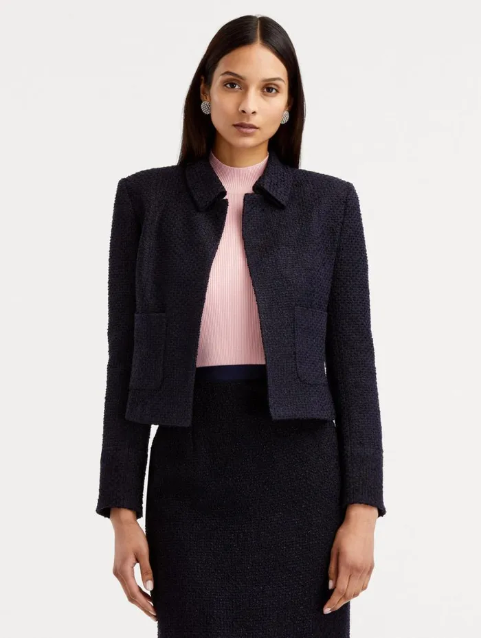 Women Boucle Tweed Jacket Dark Navy Oscar De La Renta Jackets and Coats Women Boucle Tweed Jacket Dark Navy Oscar De La Renta Jackets and Coats