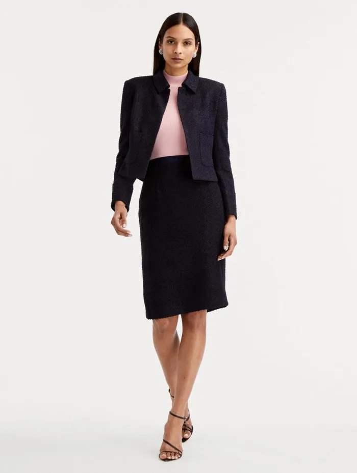 Women Boucle Tweed Jacket Dark Navy Oscar De La Renta Jackets and Coats Women Boucle Tweed Jacket Dark Navy Oscar De La Renta Jackets and Coats