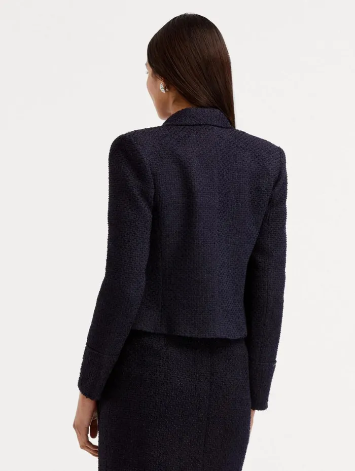 Women Boucle Tweed Jacket Dark Navy Oscar De La Renta Jackets and Coats Women Boucle Tweed Jacket Dark Navy Oscar De La Renta Jackets and Coats