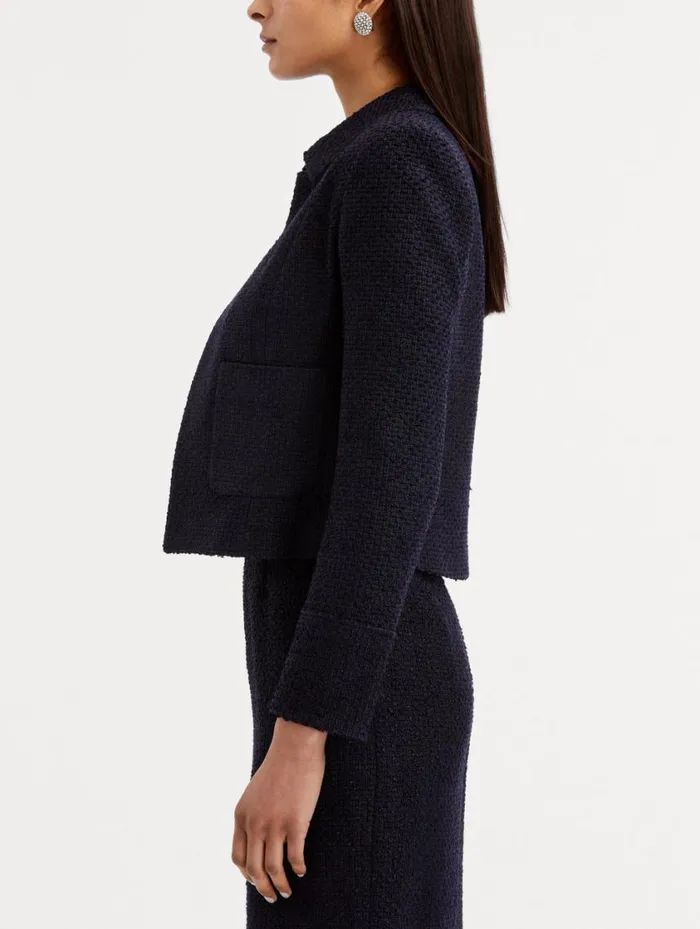 Women Boucle Tweed Jacket Dark Navy Oscar De La Renta Jackets and Coats Women Boucle Tweed Jacket Dark Navy Oscar De La Renta Jackets and Coats