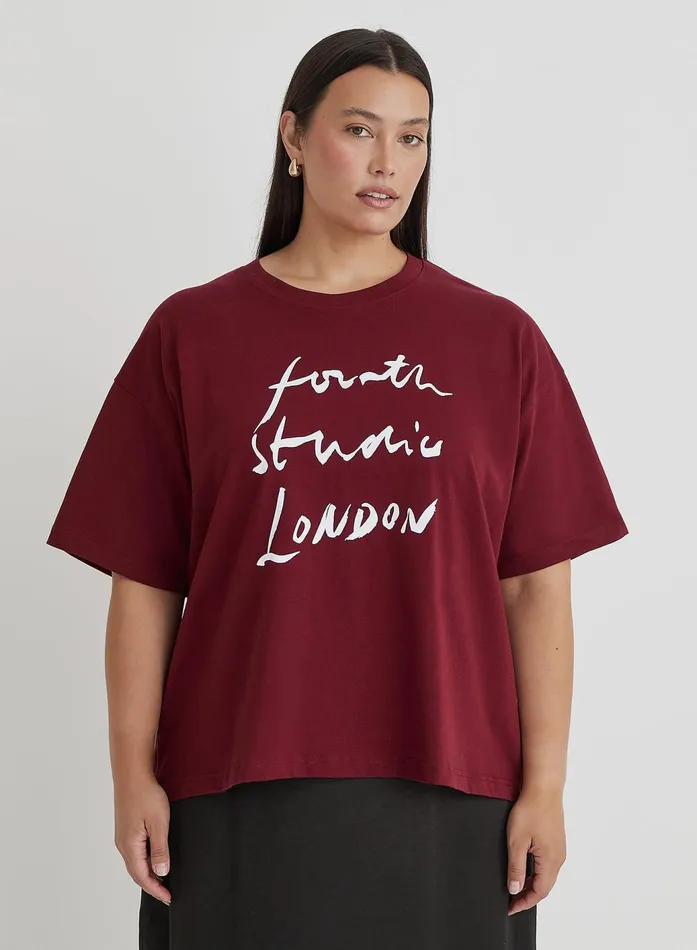 Women Burgundy Curve Fourth Studio Slogan TShirt Heidi 4th and Reckless Athleisure Women Burgundy Curve Fourth Studio Slogan TShirt Heidi 4th and Reckless Athleisure