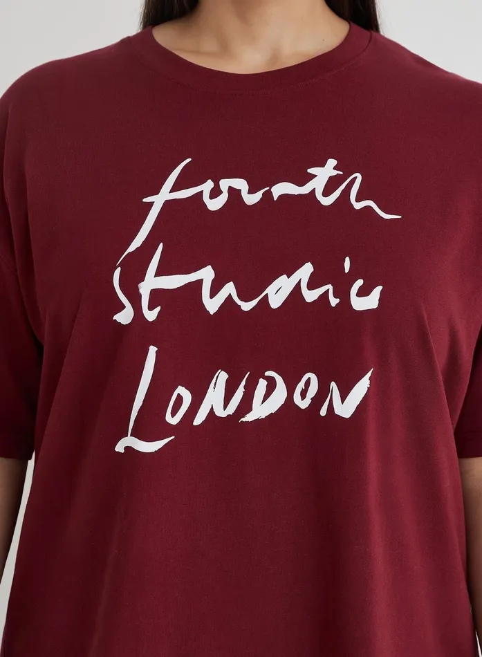 Women Burgundy Curve Fourth Studio Slogan TShirt Heidi 4th and Reckless Athleisure