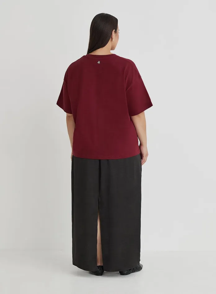 Women Burgundy Curve Fourth Studio Slogan TShirt Heidi 4th and Reckless Athleisure