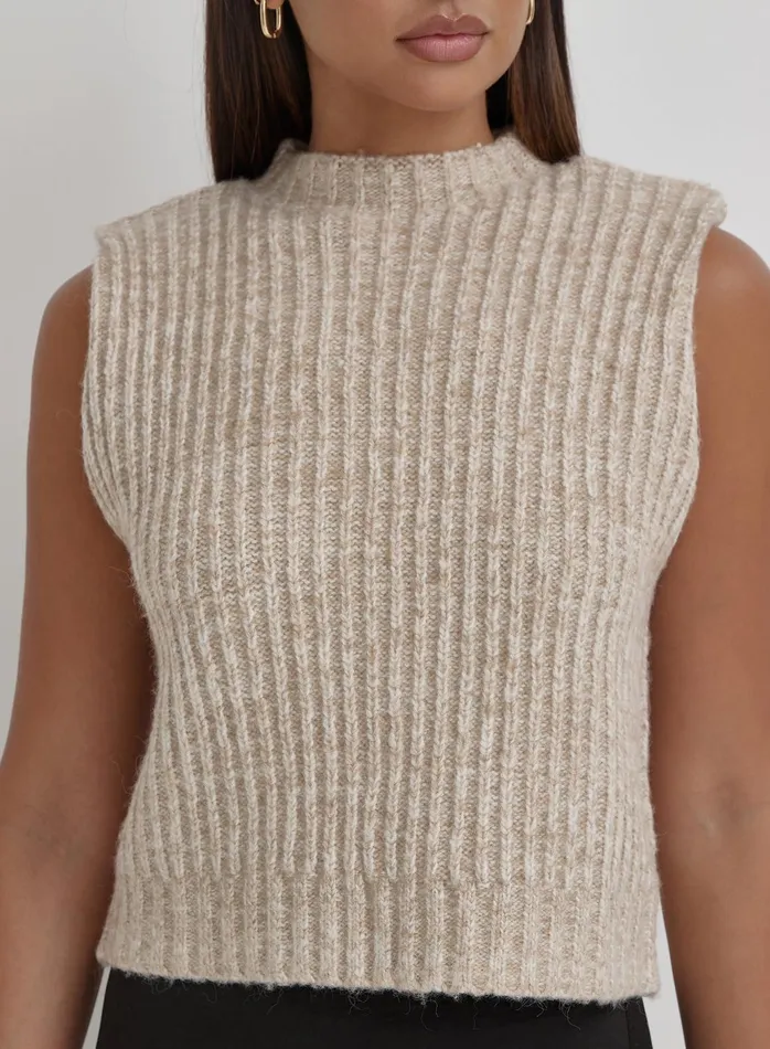 Women Camel Chunky Knit Vest Aileen 4th and Reckless Knitwear