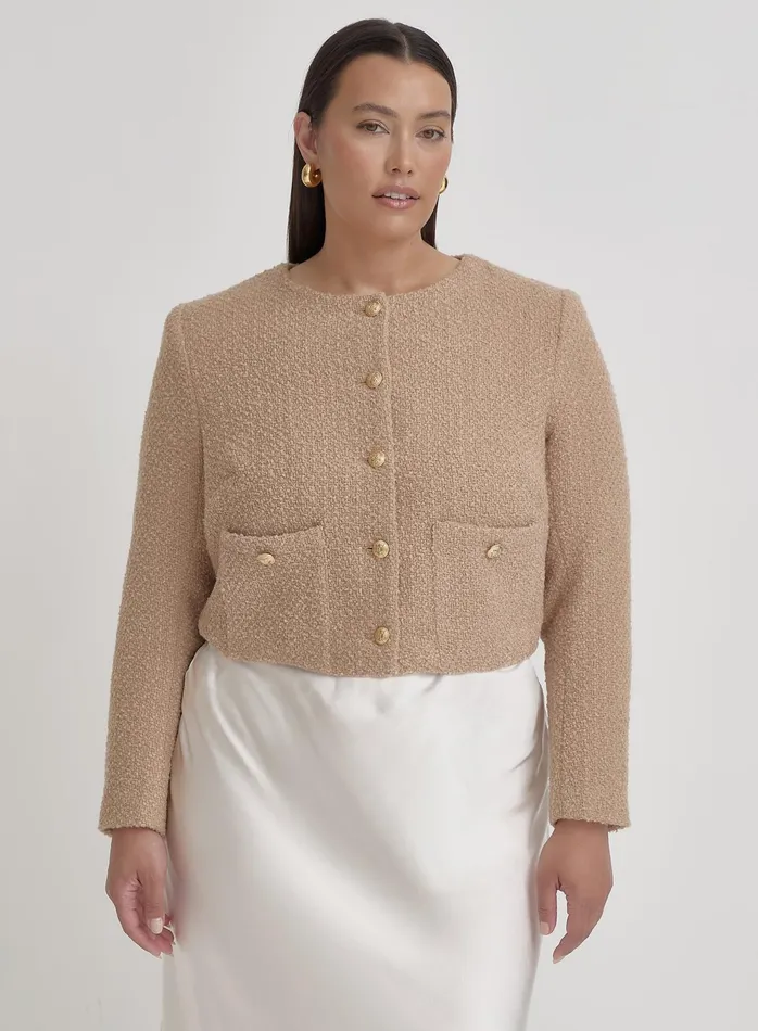 Women Camel Plus Size Tweed Wool Jacket Helena 4th and Reckless Plus Size