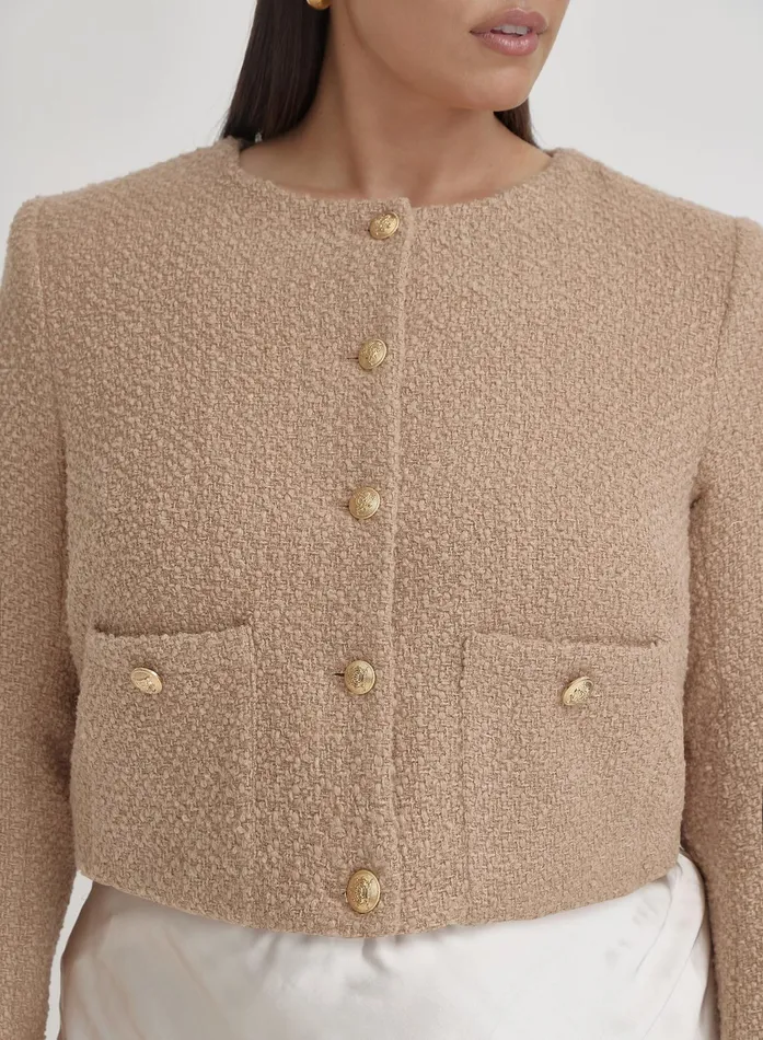 Women Camel Plus Size Tweed Wool Jacket Helena 4th and Reckless Plus Size