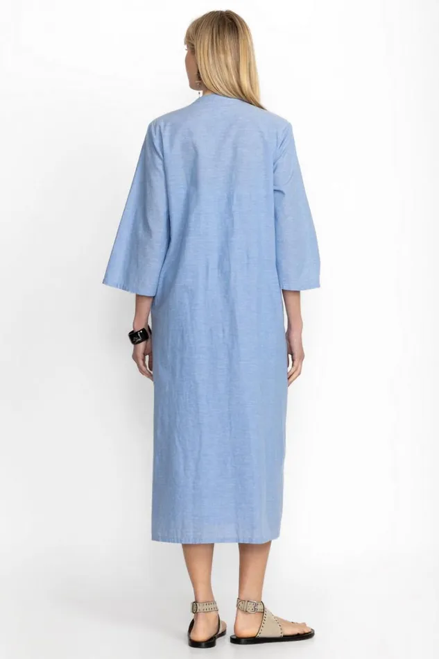 Women CAMELLIA MANDARIN COLLAR DRESS Light Denim Blue Johnny Was Dresses Women CAMELLIA MANDARIN COLLAR DRESS Light Denim Blue Johnny Was Dresses