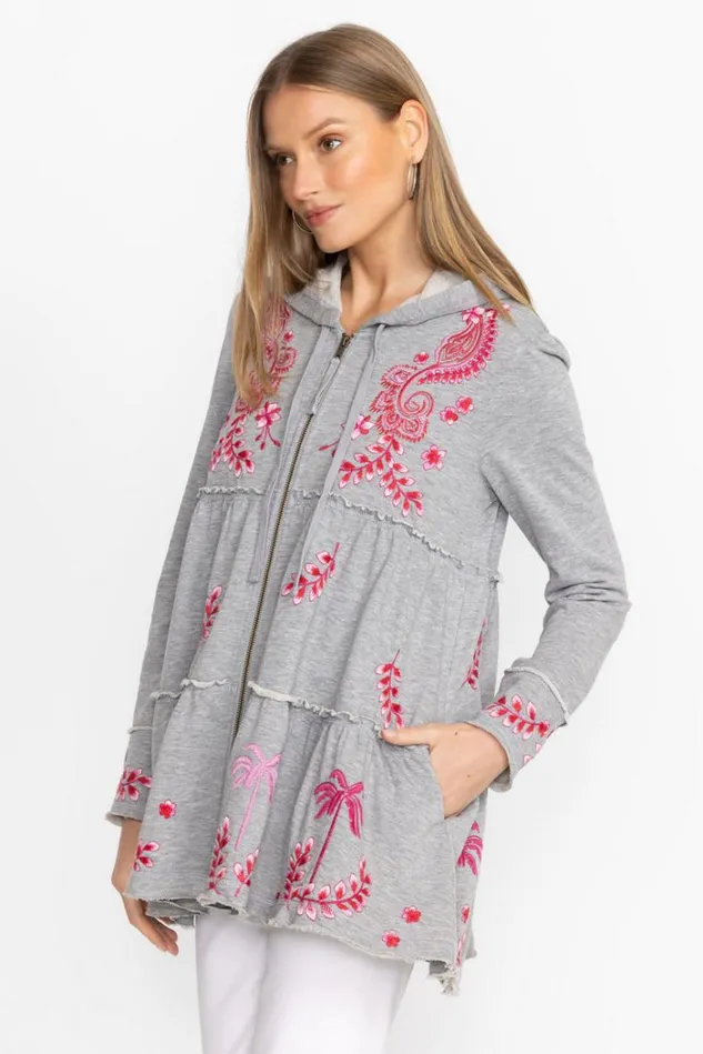 Women CASSIA TIERED HOODIE Light Heather Johnny Was Tops Women CASSIA TIERED HOODIE Light Heather Johnny Was Tops